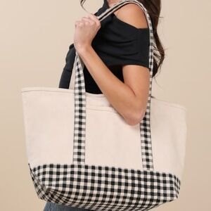 Lulus Meesha Beige Gingham Tote Bag - Size One Size